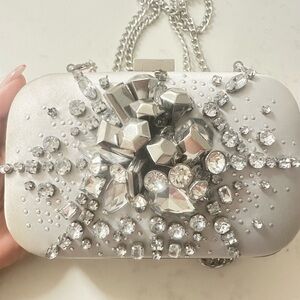 Karen Millen Silver Stones Rhinestones Clutch